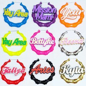 Custom Name Earrings Pair Bamboo Women Men Jewelry